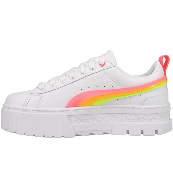 Beautiful Puma Womens Mayze Summer Squeeze Platform Sneakers Neon Stripes sz 7 - Picture 2 of 12